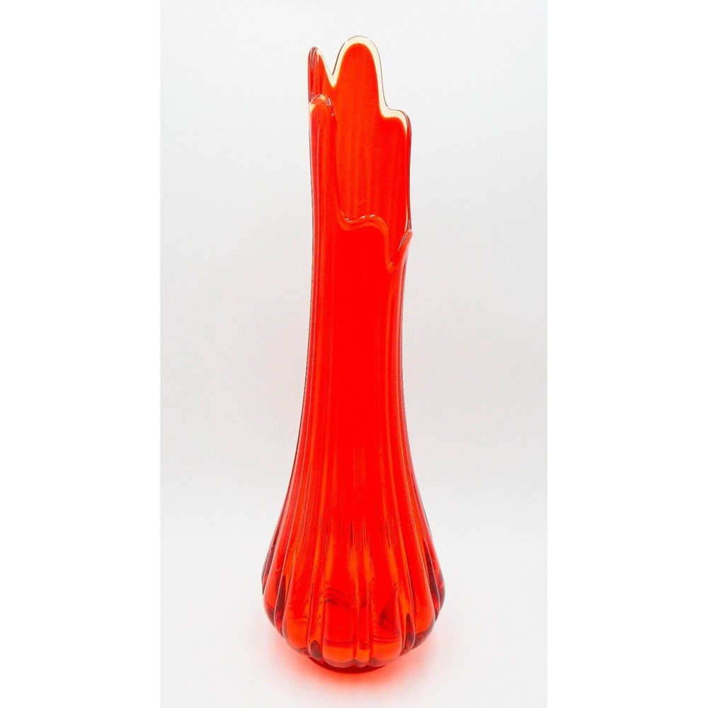 LE Smith Swung Vase Ribbed Large Amberina Ruby Red 20” MCM Column Bulbous Base